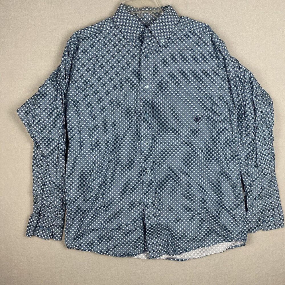 Ariat Button Down Shirt Blue Diamond Pattern Long Sleeve Men’s Medium